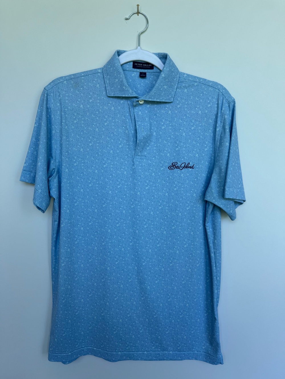 Peter Millar Light Blue Speckled Polo with Sea Island Script